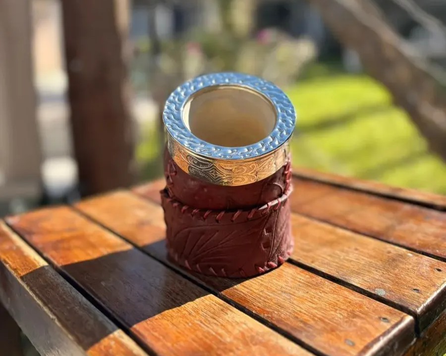 Mate Campero Cuero Repujado Virola Y Guarda Alpaca Labrada + Envío Gratis - Image 4