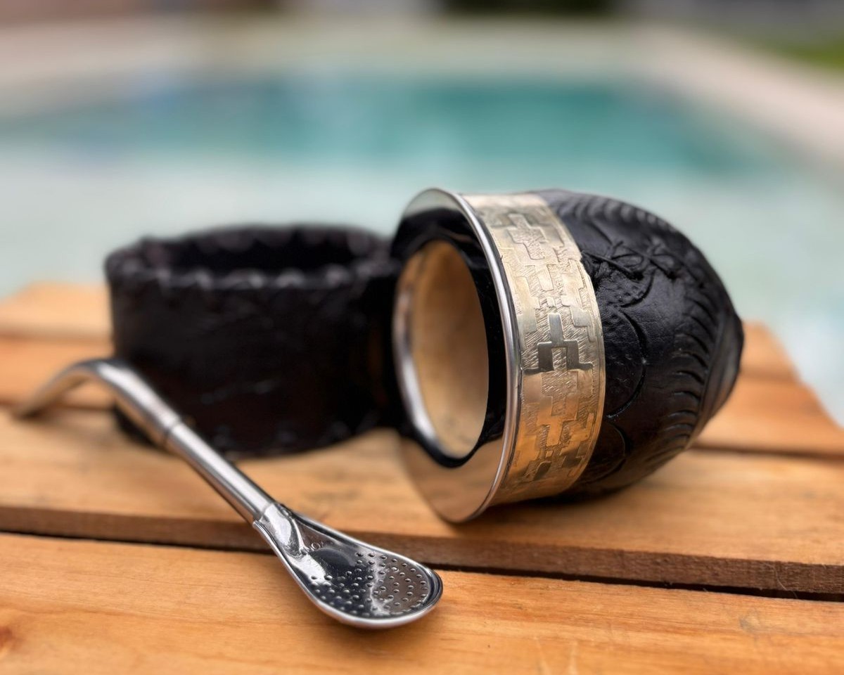 Mate Campero Cuero Repujado Virola Y Guarda Alpaca + Envío Gratis