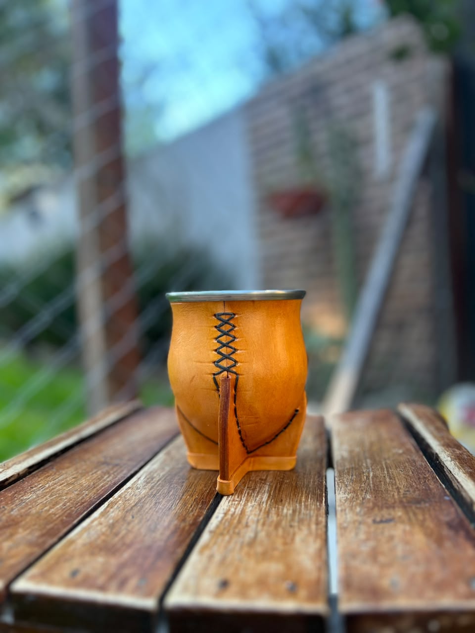 Mate Camionero Calabaza Cuero Virola Acero Inox + Bombilla Pico de Loro + Envío Gratis - Imagen 5
