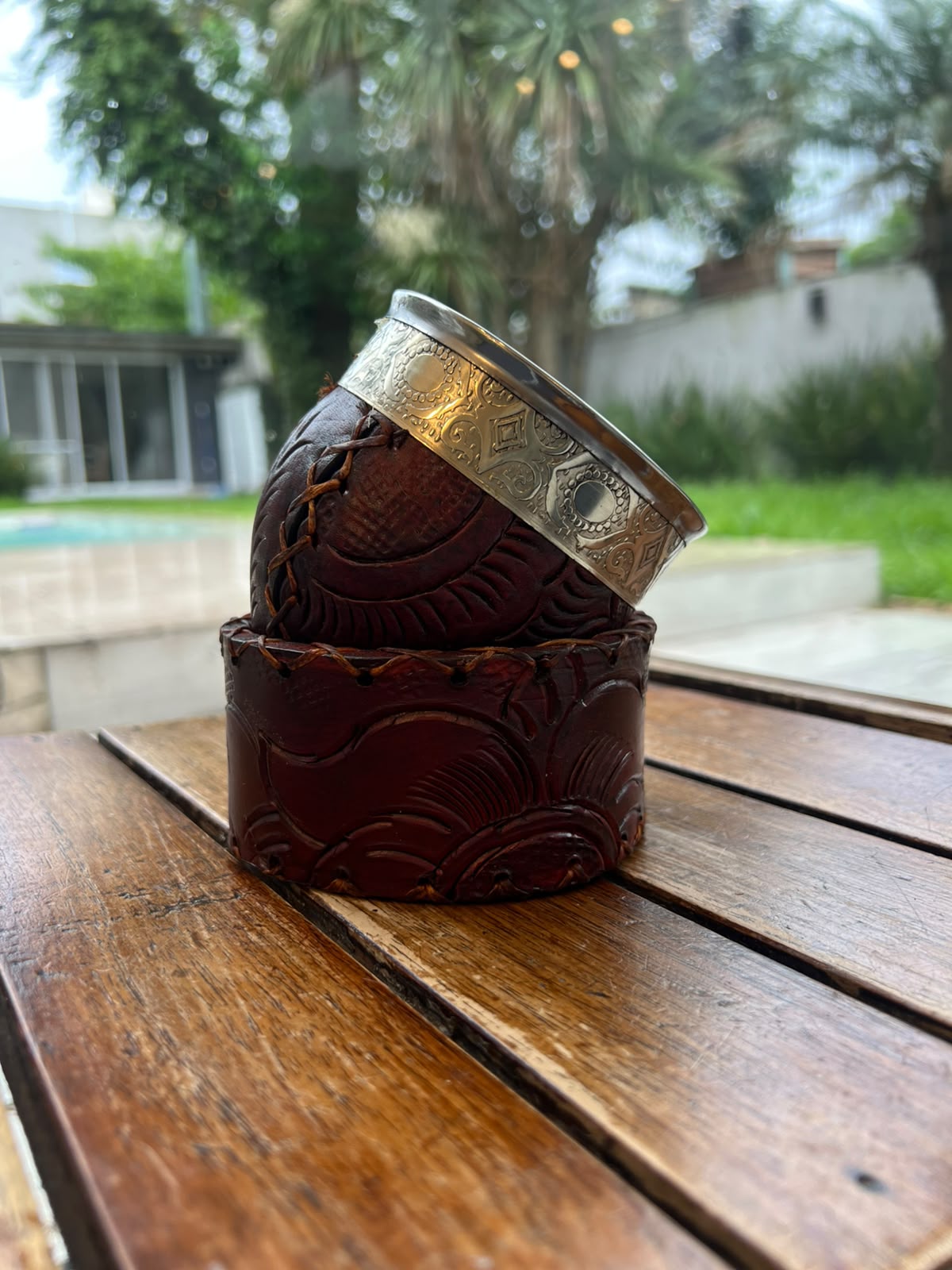 Mate Campero Cuero Repujado Virola Y Guarda Alpaca + Envío Gratis - Imagen 7